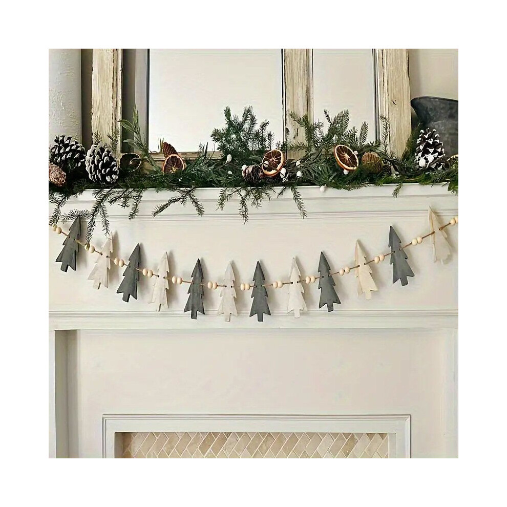 Fonefunshop Christmas Garland Wooden Bead Wreath Rustic 12 Tree Design Home Decor