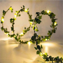 Led String Lights with Artificial Leaf Flowers Christmas Decoration Outdoor Home Wedding Fairy Garden Patio Decor5M 50LEDS1-Green leaf rattan