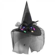 Cool Witch Hat Flower Tulle for Women Men Teenagers for Halloween Party Light up Sheer Stylish Wizard Cosplay PurpleBlack