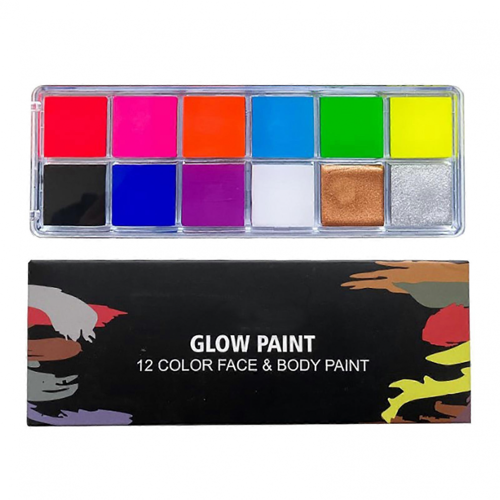 12 Colors Body Oil Paint Kid Adult Makeup Fluorescent Face Painting Palette Set for Halloween Party