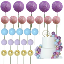 50Pieces Balloon Style Cake Toppers Set Party Supplies Elegant Cake Ornament Foam Texture for Creative Holiday Dessert Rose RedPurple