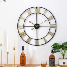 Large Outdoor Garden Wall Clock Open Face Roman Numerals Wrought Iron Golden 16 Inch 40 Cm