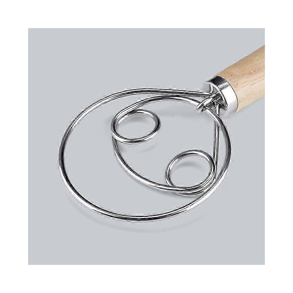 Bread Dough Whisk, Professional Egg Beater, Danish Dough Mixer, Wooden Handle, Kitchen Accessory (Both Eyes)