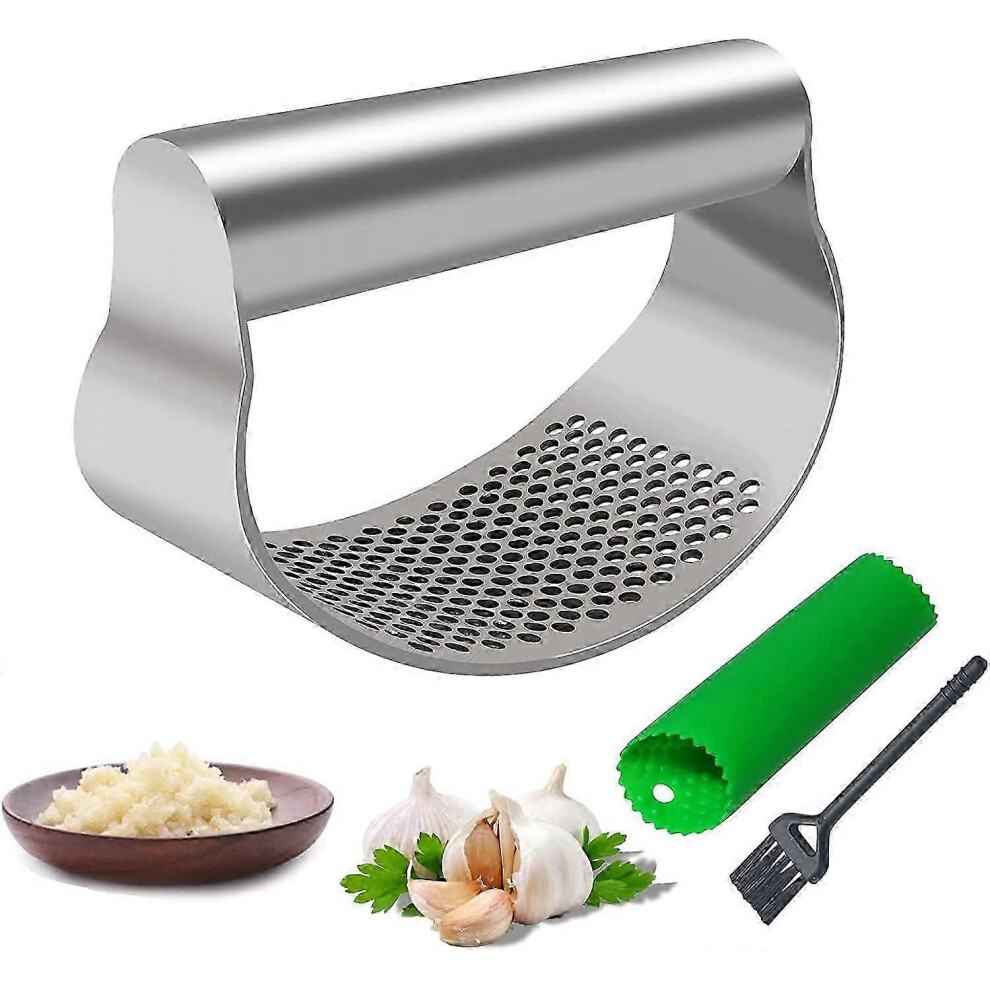 Professional Stainless Steel Manual Garlic Press, Garlic Cutter, Rocking Garlic Press, Garlic Mincer for Crushing and Peeling, Garlic Cutter