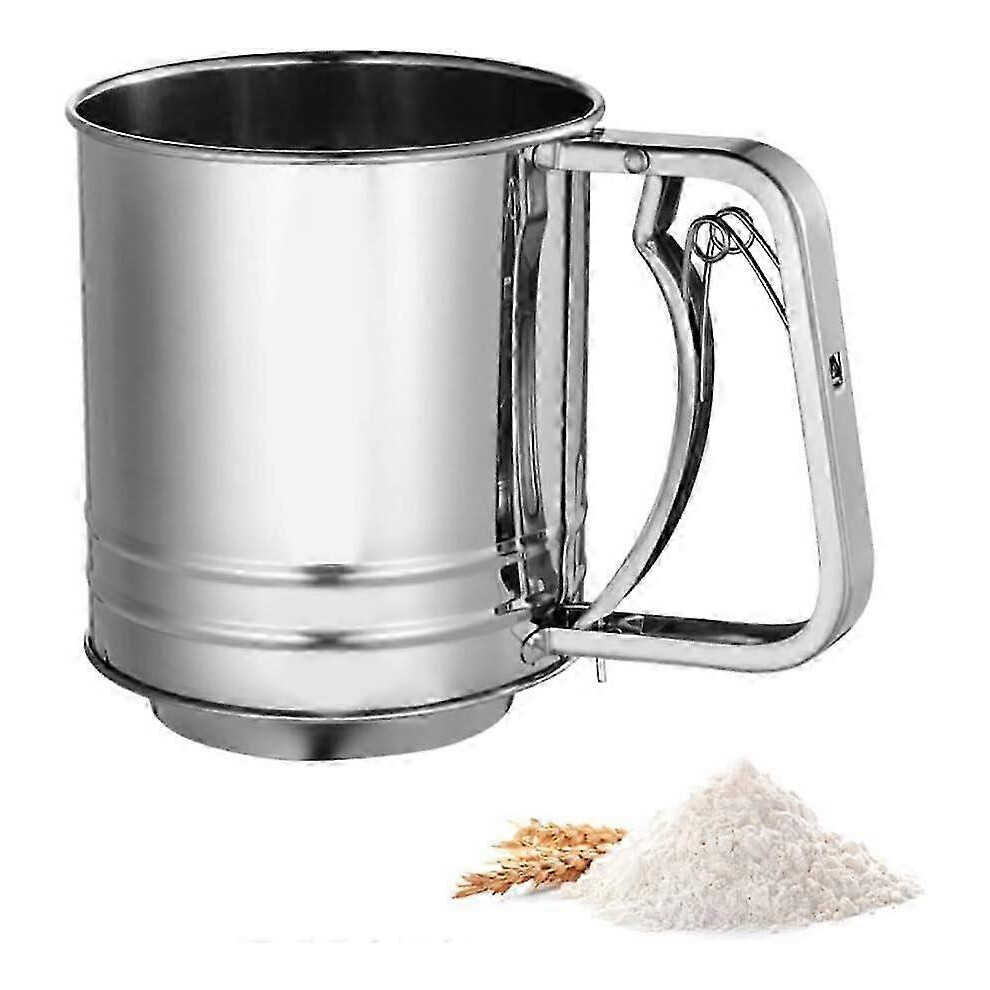 Stainless steel flour sifter, double-layer flour sifter, large capacity baking sifter, fine mesh sifter, manual powder sifter-image-OPC-PKHWHMT-NEW