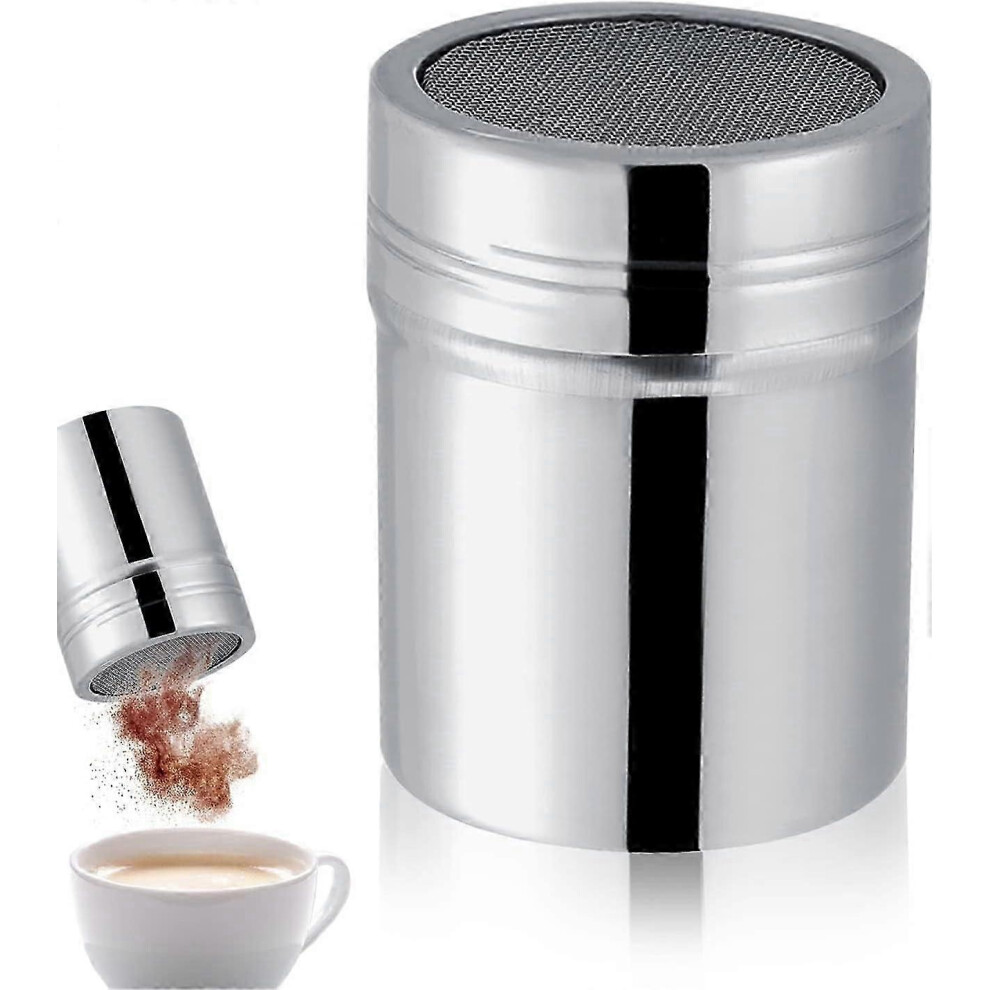 Fine Mesh Sugar Dispenser, Icing Sugar Shaker, Flour Dredge, Stainless Steel Flour Shaker for Cocoa Flour, Cappuccino and Icing Sugar