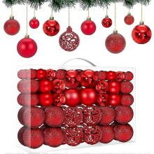 Red Christmas Baubles, 100 Pieces In 10 Types, Unbreakable Plastic Christmas Tree Decoration, Reusable hyred