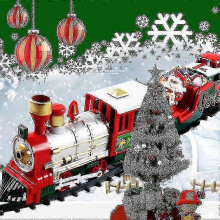 Electric Christmas Train - Sound And Light - Train Christmas Decoration With Animated Wagon And Santa Claus Tree Rails - HHWW