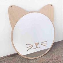Wooden Decorative Mirror for Kids Wall Decoration Cartoon Shape Artwork Ornament for HomeCat