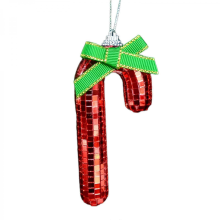 Flashing Party Celebration Accessory Dance Floor Essential Sphere Cane with Bowknot for Christmas Hanging Pendant Silver ribbon bowRed with bow