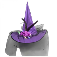 Cool Witch Hat Flower Tulle for Women Men Teenagers for Halloween Party Light up Sheer Stylish Wizard CosplayPurple