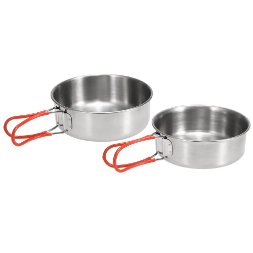 2Pcs Stainless Steel Camping Bowls Set, 9.5 & 10.5cm, Lightweight & Stackable 1