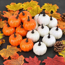 (White) 12pcs Mini Artificial Halloween Pumpkin Decor Simulation Vegetable DIY Craft Halloween Home Party Decoration Farmhouse Harvest