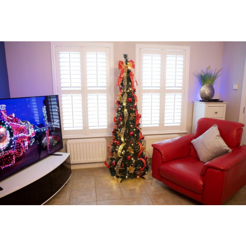 Pop-Up Red/Gold Decorated Christmas Tree Optional Timer 6ft 1