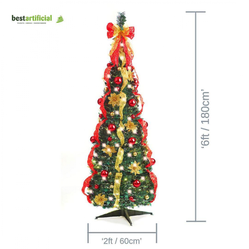 Pop-Up Red/Gold Decorated Christmas Tree Optional Timer 6ft 2