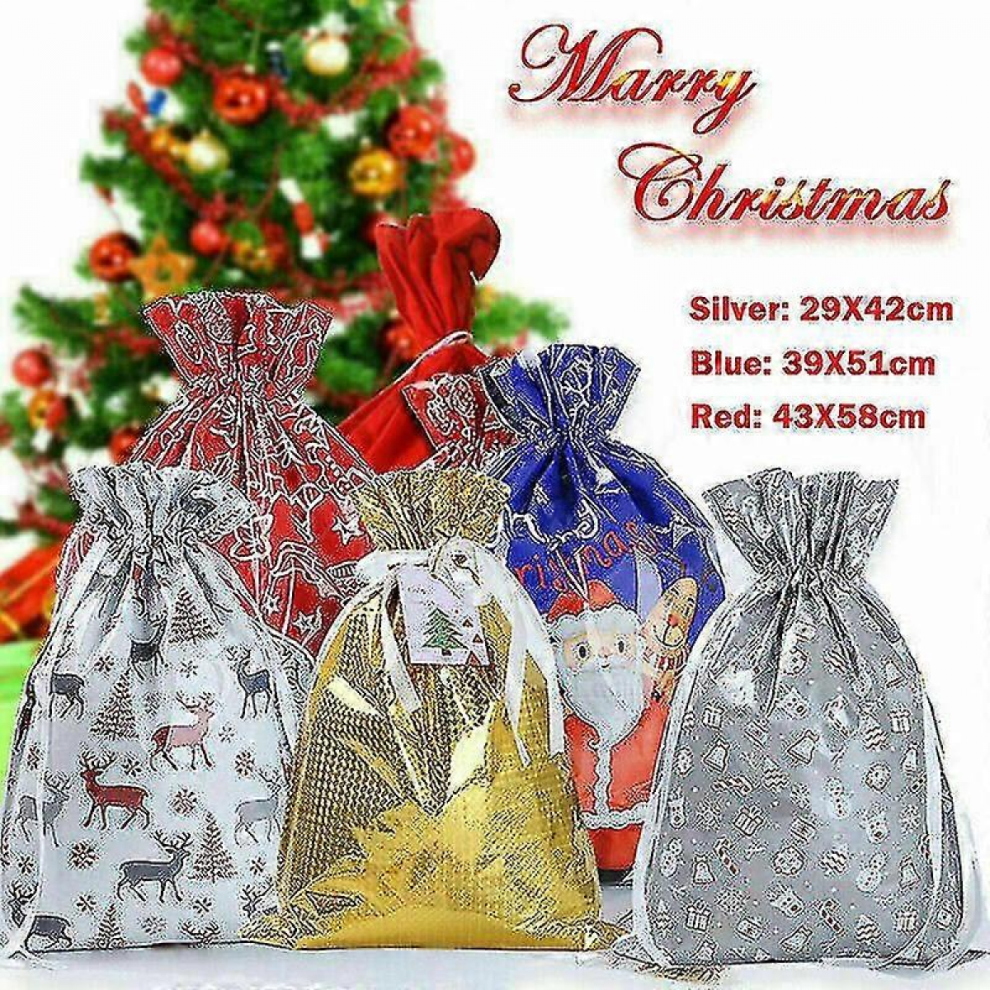 10x Christmas Sacks Reusable Large Xmas Gift Bags Drawstring Wrap Present BagGreen-24*32cm-image-OPC-PKHWWHV-NEW