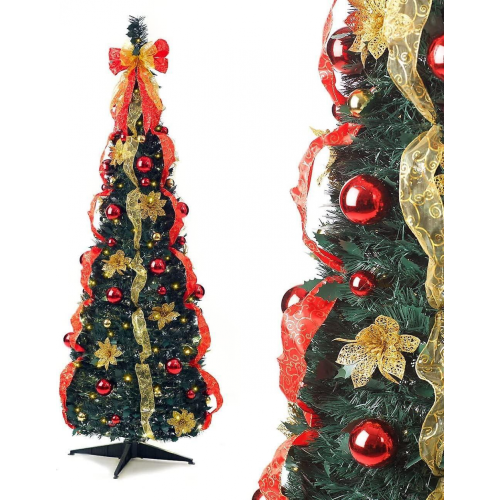 Pop-Up Red/Gold Decorated 6ft Christmas Tree Battery LED Lights
