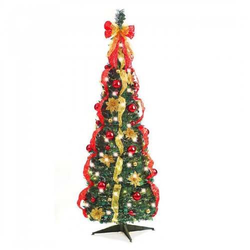 Pop-Up Red/Gold Decorated 6ft Christmas Tree Battery LED Lights 1