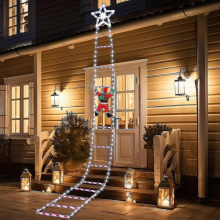 10ft Christmas Decorative Ladder Lights With Climbing Santa Claus, Led Ladder Lights Christmas