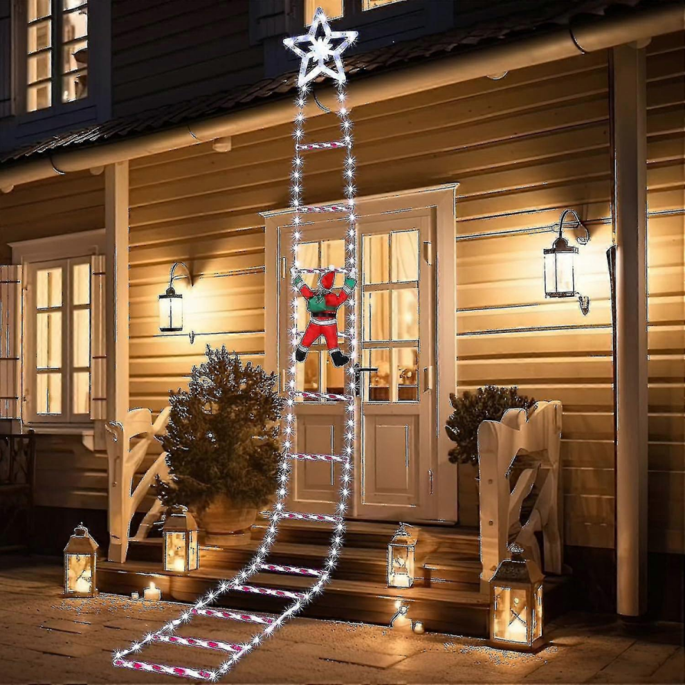 10ft Christmas Decorative Ladder Lights With Climbing Santa Claus, Led Ladder Lights Christmas