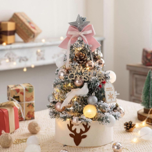 Mini Xmas Christmas Tree, Artificial Tabletop Snow Flocked Christmas Tree with Hanging Ornaments and Delicate Base,Pink_18Inch