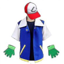 Men Anime Blue Jacket Costume Boys Girls Ash Ketchum Cosplay For Halloween Party Women Trainer Cap And Gloves Set-rKids110