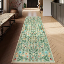 Insect Botanical 2'6"x10' Green Runner Rug For Hallways Non Slip Washable Indoor Rug For Entryway And Bedroom