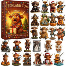 2025 Highland Cow Advent Countdown Calendar, 24-day Christmas Countdown Calendar, Comes With 24 Different 3D Miniature Highland Cow Decorations, CuteA
