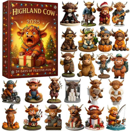2025 Highland Cow Advent Countdown Calendar, 24-day Christmas Countdown Calendar, Comes With 24 Different 3D Miniature Highland Cow Decorations, CuteA