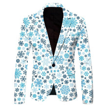 Christmas Suit Jacket Men's Christmas Day Print, Reindeer Print, Lightweight Lapel Blazer, Light Blue, Size L