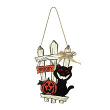(Style 4) Ghost Festival Welcome Card Garland Door Hanging Halloween Wooden Pumpkin Black Cat Cemetery Castle Ghost Dress Up Supplies