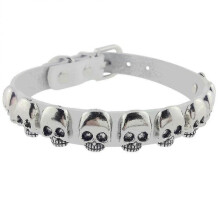(M) White Leather Collar Cloth Skull Halloween Pet Clothes Accessories Pet Supplies For Dog Puppy