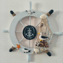 (Style4) Wall decoration, steering wheel, pirate look, ship look, made of wood 28CM