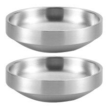 2Pcs Silver Stainless Steel Seasoning Plates for Kimchi Dipping Sauces