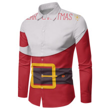 Christmas Shirt Slim Fit 3D Printed Ugly Christmas Shirt Men's Button-Up Wine Red 3XL Festive Motif