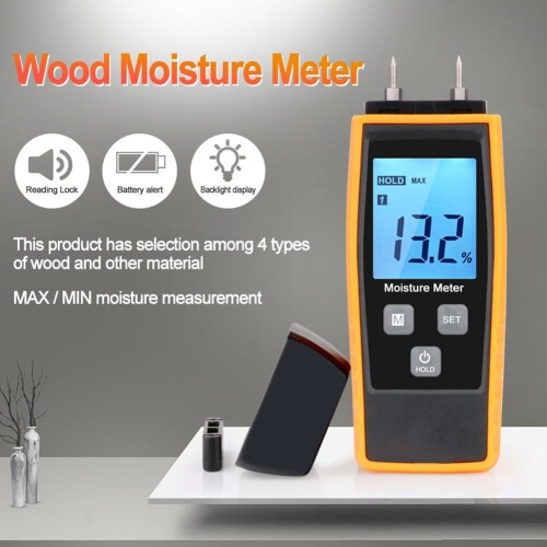 Digital Wood Moisture Meter LCD Display 0-80% Range For Woodworking And Construction Professionals 1