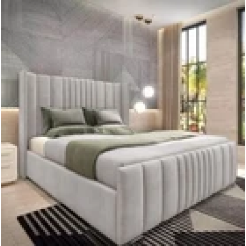 New York Ottoman Wing Bed With Mattress 5FT Silver