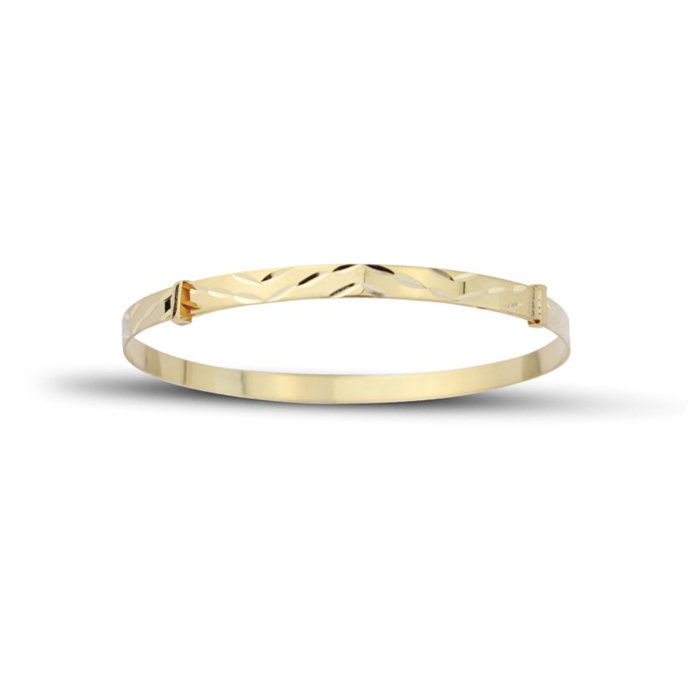 Jewelco London 9ct Yellow Gold - 3mm Patterned Expandable Baby Bangle Bracelet - 42mm-54mm - BNNR02385