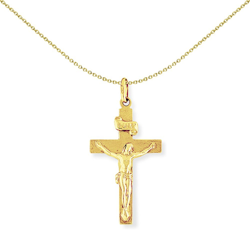 Jewelco London 9ct Yellow Gold Crucifix Jesus INRI Cross Charm Pendant - 19x37mm - CRNR02022-image-OPC-P6YN2RG-NEW
