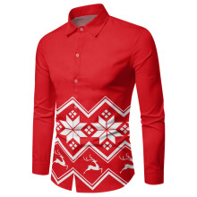 Christmas Shirt Men's Slim Fit 4XL Red 3D Digital Print Lapel Costume Shirt Xmas Pattern Festival Party