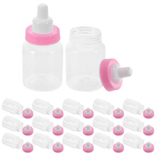 24 stuks mini fopspeenflesjes in flesvorm, transparant, roze