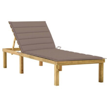 Transat chaise longue de sol, sofá de jardim para terraço, mobiliário de exterior com almofada taupe, madeira de pinho impregnada 02_0012533
