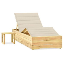 Transat - HELLOSHOP26 - 198 cm - Madera de pino impregnada - Respaldo ajustable - Con mesa y cojín