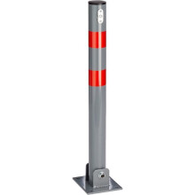 Einfahrtsperrgitter mit klappbarem Pfosten - HELLOSHOP26 - 65 cm - Grauer Stahl - Rote Streifen - Schloss mit 3 Schlüsseln