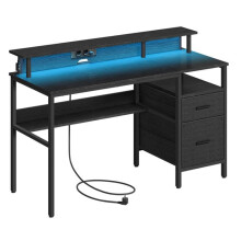 Escrivaninha de informática - HELLOSHOP26 - Gaming - Iluminação LED personalizável - 2 portas USB - 55 x 135 x 90 cm