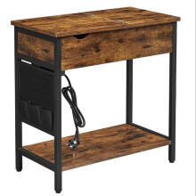 Mesa de apoio - HELLOSHOP26 - Mesa com tomadas USB - Design rústico - Aço preto - 60x31,5x60 cm