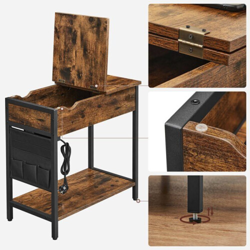 Mesa de apoio - HELLOSHOP26 - Mesa com tomadas USB - Design rústico - Aço preto - 60x31,5x60 cm 2