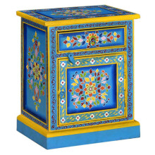 Mesa de cabeceira - HELLOSHOP26 - Madeira de mangue - Pintura à mão - Vintage - 1 gaveta e armário