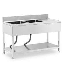 Fregadero inox profesional 2 cubetas 140 x 60 x 97 cm acero inoxidable plateado 14_0009563