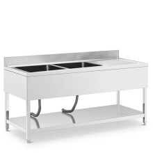 Lavello inox professionale 2 vasche 180 x 70 x 97 cm acciaio inossidabile argentato 14_0009568